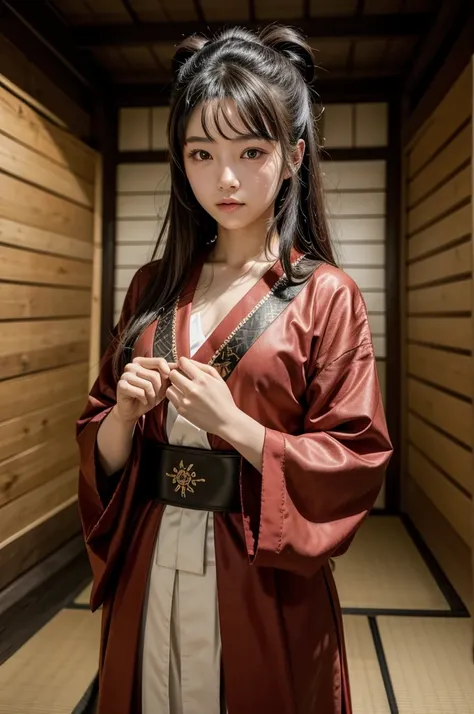 1 beautiful 18 year old Japanese woman in samurai clothes, top quality picture, best resolution