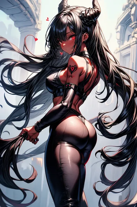 masterpiece, super detailed, high resolution, precision art, highly seductive anime girl. sexy and alluring, flawless dark red demonic skin, succubus, symmetrical face, beautiful olive eyes, flowing black hair, her very presence oozes seduction and allure,...