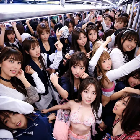 ultra hd、realisticな、crowded train only for high school girls　japanese schoolgirl　angle from below　group photo　5000 high school g...