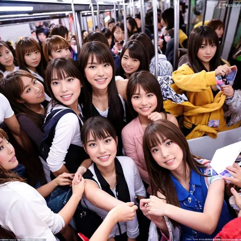 ultra hd、realisticな、crowded train only for high school girls　japanese schoolgirl　angle from below　group photo　5000 high school g...