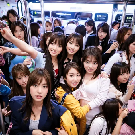 ultra hd、realisticな、crowded train only for high school girls　japanese schoolgirl　angle from below　group photo　5000 high school g...