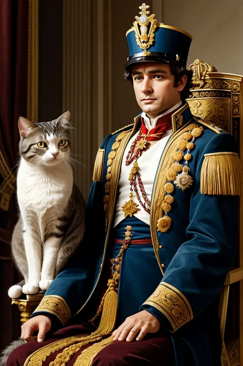 Cat being crowned emperor by a cat dad in the style of Napoleon Bonaparte