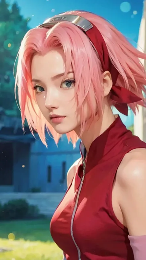 Real life adaption of this character, Korean teen beauty face, realistic pink hair , realistic same outfit, realistic light, realistic shadow, hyper realistic, realism, realistic background,(photorealistic:1.2)