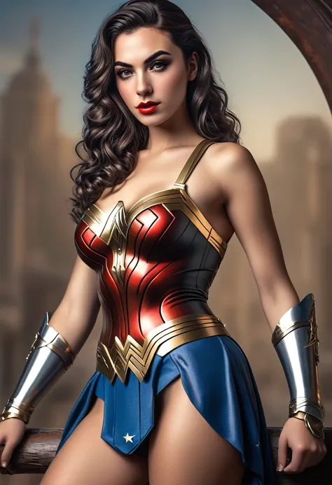 (best quality,4k,ultra-realistic:1.2),ultra-detailed,(photorealistic:1.37) sexy beautiful gal gadot dressed as wonder woman , in...