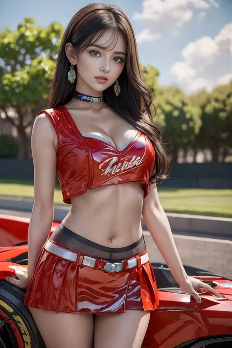 (masterpiece), ( MotoGP Racing Girls), (eyeliner:0.5),(blush:0.5), Black Hair, A faint smile, beautifully繊細な少女を指す, Highly detailed eyes and face, beautifully繊細な目, , ((Event List)), (MotoGP track background), (Highest quality, High resolution, reality, orig...