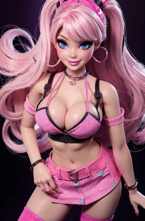 ecchi chibi barbie girl in colourful clothes, located in nighttime dark cave, looking at viewer nervously + frown, bigger breast...