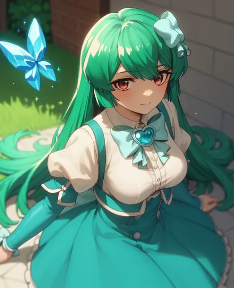 (((Pixel Perfect, Perfect detail))), To you "blue magic" Minakami (Water God Sayo) - Gushing over Magical Girls (Longing for a Magical Girl),Green hair,ribbon