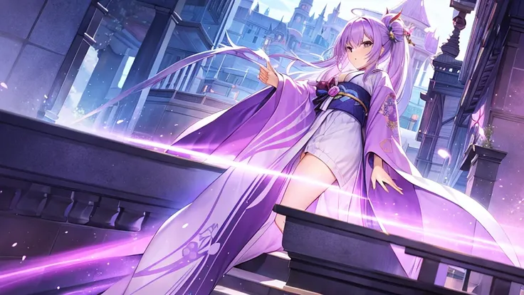 woman　clear　Light purple hair　　kimono　　Anime Style　　Western Castle
