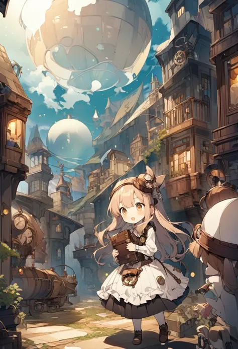 Dreamy steampunk anime、A dreamlike, surreal RPG scenario for children