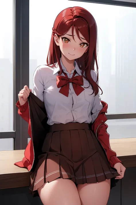 rikosakurauchi, riko sakurauchi, (brown eyes:1.5), hair between the eyes, by the wide, (red hair:1.5), (little mom:1.2), 
break ...