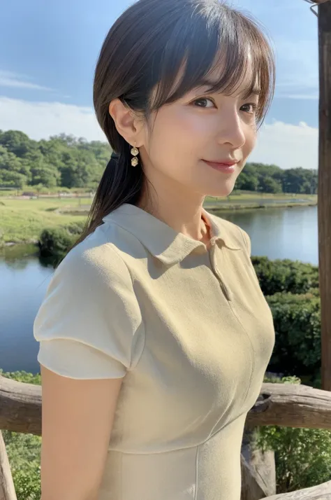 ((Highest quality)), ((masterpiece)), (detailed),Perfect Face,Japanese,landscape,Mature Woman,Upper Body