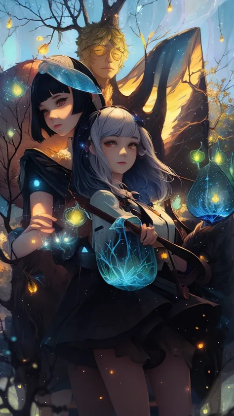 spirits among branches and fireflies by Kuvshinov, samdoesart, dreamlikeart, (((surrealism))), (Style-Glass)