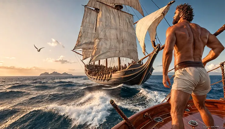 photorealistic, (best quality,4k,8k,highres,masterpiece:1.2),ultra-detailed,(realistic,photorealistic,photo-realistic:1.37),Jason and the Argonauts, Greek trireme ship Argo sailing in the middle of the Mediterranean sea, dramatic lighting, crashing waves, ...