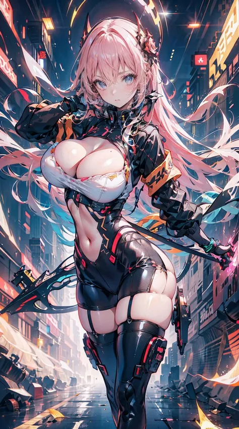 Anime Kawaii sexy Perfect Slim sensual body large breast and huge thighs, An intricate and highly detailed illustration of anime (Young girl). glare eyes, colorful bright hair, wearing science fiction jacket, anime styling, high détail, Futurism, shine lig...