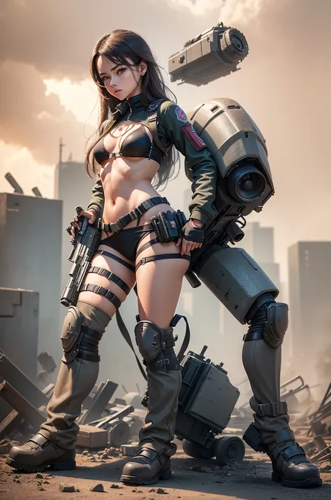 , ,Girl with machinegun in hand,  ,full body picture,thin micro bikini, ,,beautyful face, beautyful body, perfect anatomy, long  haired,sharp picture, high quality, ultrarealistic, 3D, bigital illustration, CGI,