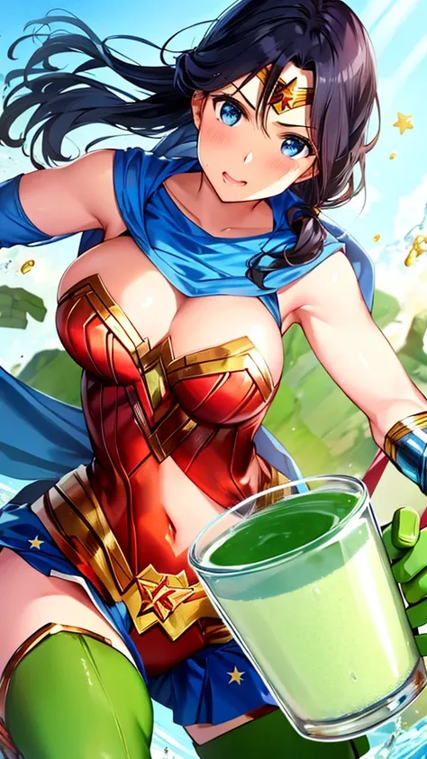 Wonder Woman drinking Hulk milk 