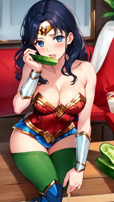 wonder woman eats cucumber with milk