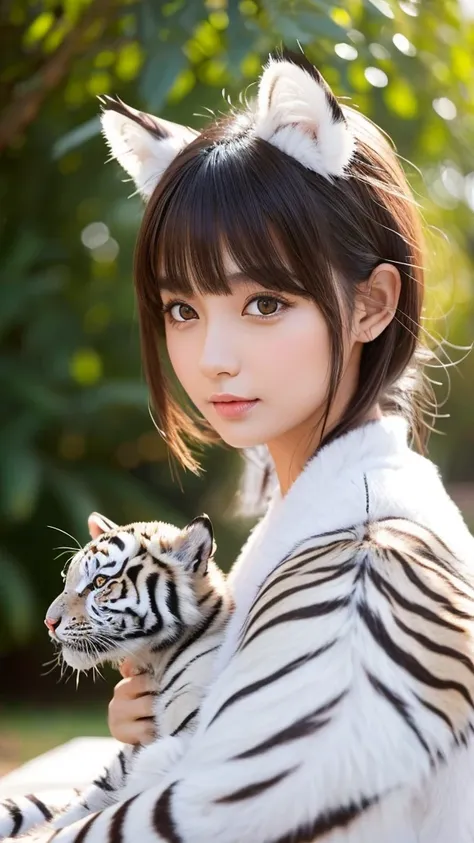 beautiful girl　bangs　Tiger with wings　Shortcuts　Tiger ears　White Tiger