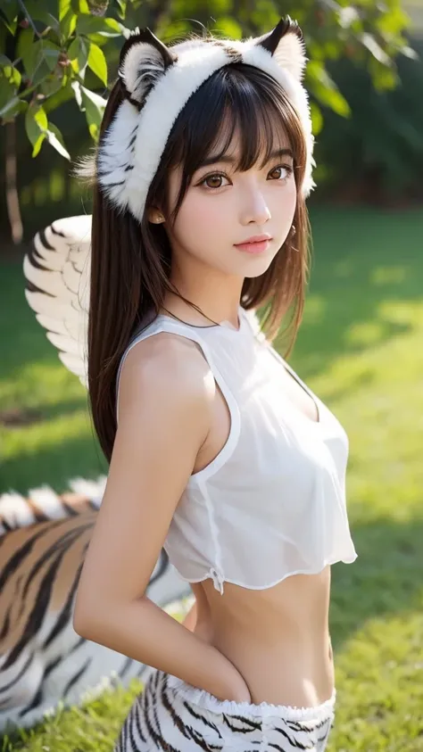 beautiful girl　bangs　Tiger with wings　Shortcuts　Tiger ears　White Tiger