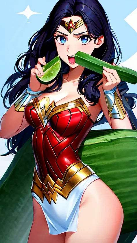 Wonder Woman eats cucumber with milk image double meaning 