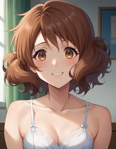 highest quality, high resolution, masterpiece, (beautiful eyes), (fine grain), detailed face, kumiko oumae, brown eyes, brown ha...