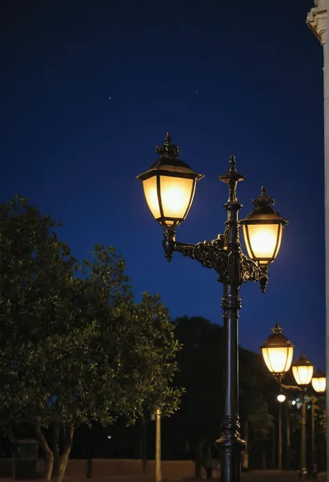 A lamp post at night