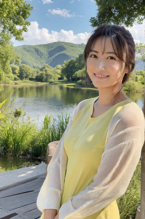 ((Highest quality)), ((masterpiece)), (detailed),Perfect Face,Japanese,landscape,Mature Woman,Upper Body