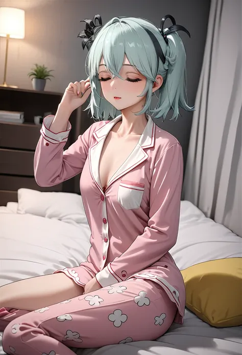 sexy in pajamas ready to sleep, very sensual, unique with an incredible look at her apartment