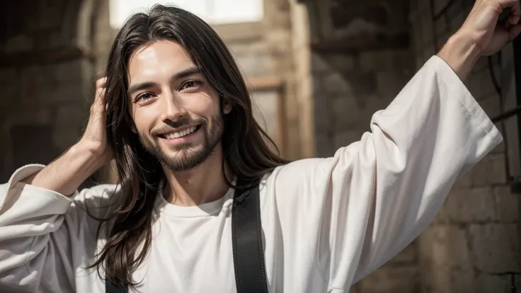 Jesus Christ looking forward and smiling