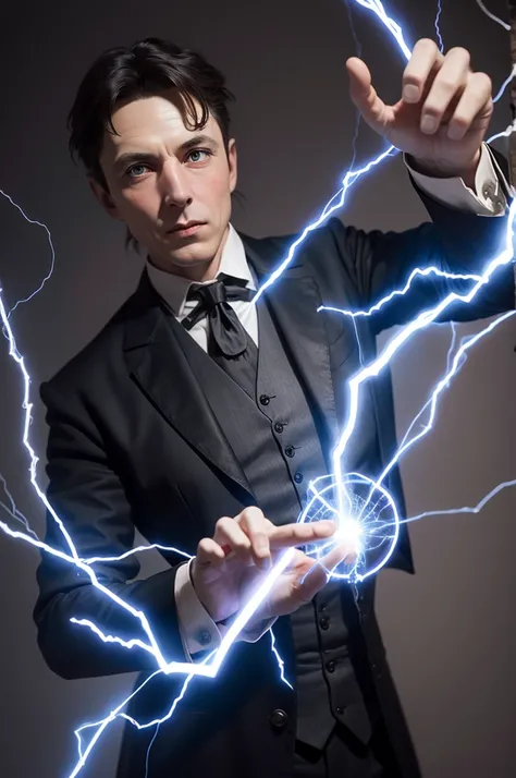 Nikolas tesla as wizard gives electricity 