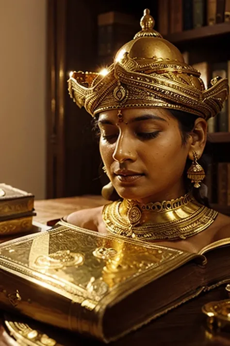 books with Indian writings with gold and riches 