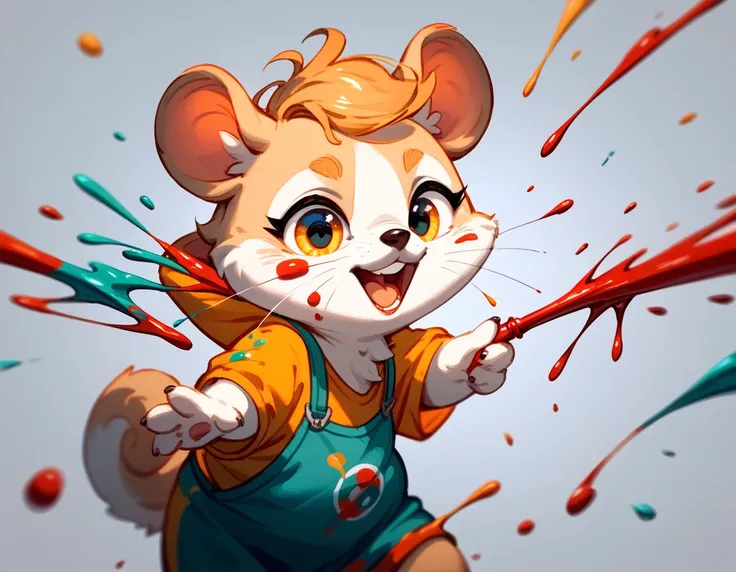 (score_9,score_8_up,score_7_up,score_6_up,score_5_up,score_4_up) The Hamster is Happening covered in syrup in paint splattering art style
