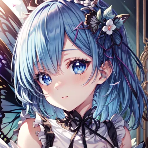 1
anime girl with blue eyes and black hair with a butterfly on her head, with glowing eyes, girl with white eyes, perfect blue eyes, tall anime guy with blue eyes, ahegao, she has white eyes!!!, ahegao face, blue shining eyes, with vivid blue eyes, nightco...