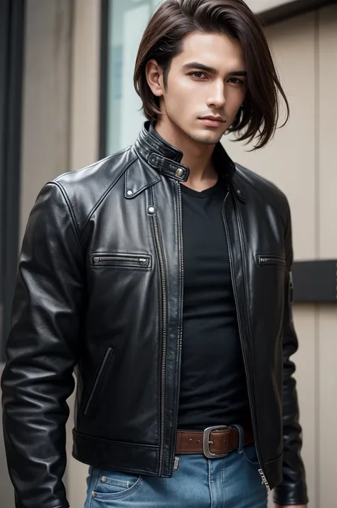 A man wearing a leather jacket 