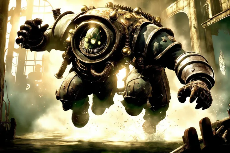 big daddy from bioshock running to the left