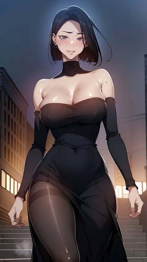 black hair, long hair, front view detailed body, long belly , Slender body, tight body , thicc, large breast , long thighs, masterpiece,best quality, official art, extremely detailed CG unity 8k wallpaper, ((top quality, 8k, masterpiece: 1.3, ultra hd, hig...