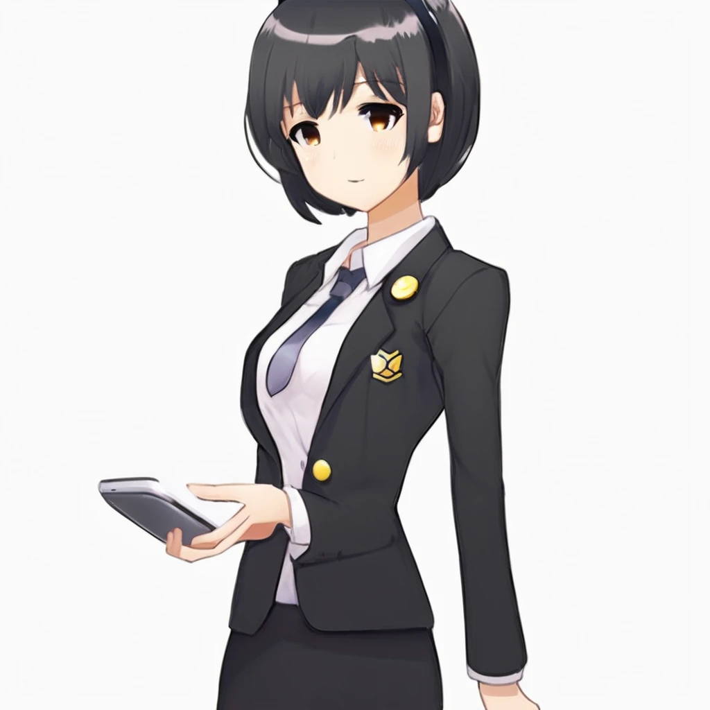 one girl, black, reception assistant, anime style, icon, iosiconアプリ, icon app,