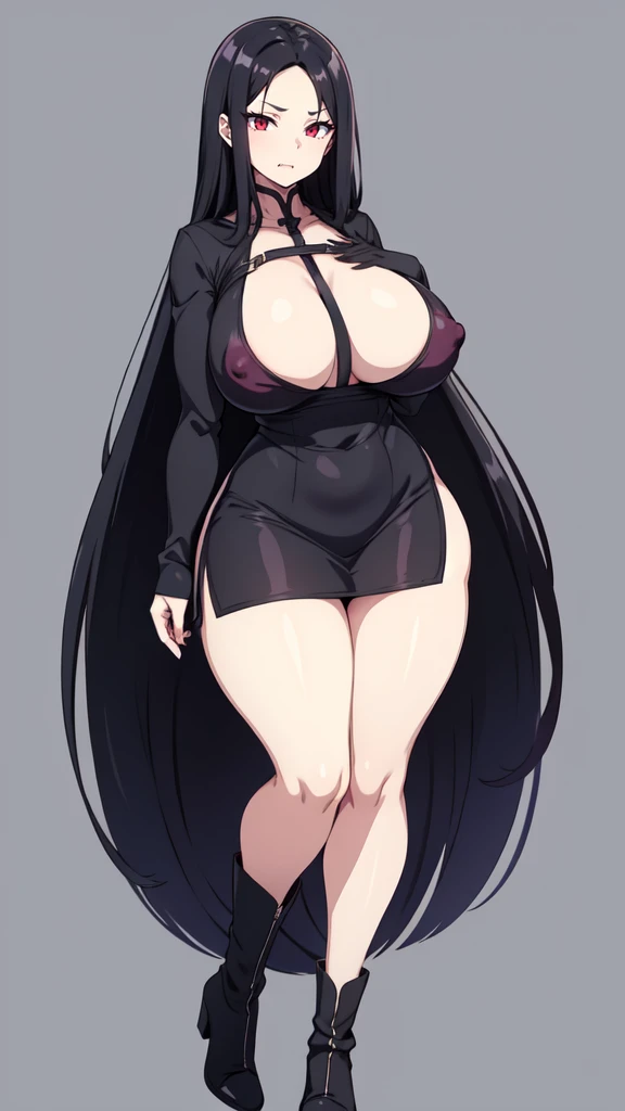 (masterpiece), best quality, expressive eyes, perfect face, vampire girl, huge girl, female muscular:1.2, big breast:1, (underboob), (curvy:1.7) , (straight hair:1.8), ((blank background)), ((full body)), wide hips:1.7, thick thighs:1.3, (long legs:1.4), a...