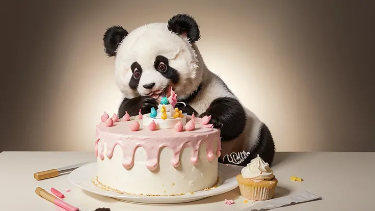 Anime Vector Painting Cute panda eat the cake