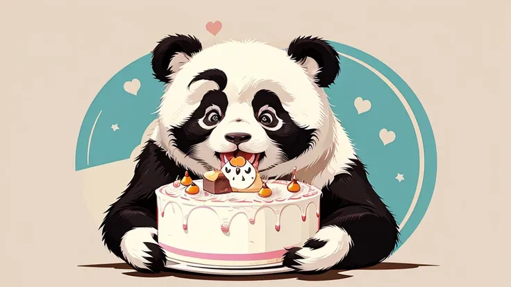 Anime Vector Painting Cute panda eat the cake