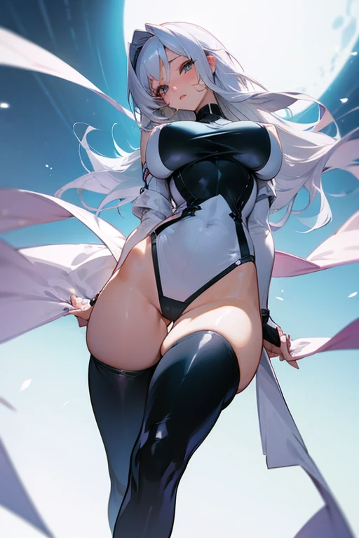 sexy anime big breasts nsfk poses thighs without clothes +18 silver hair