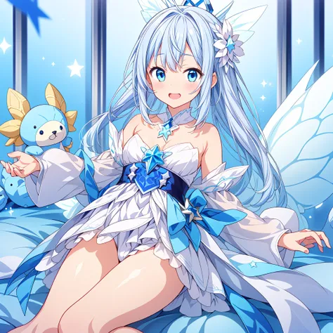 A cute white and blue fantasy creature、Star Fairy、stuffed toy、cg