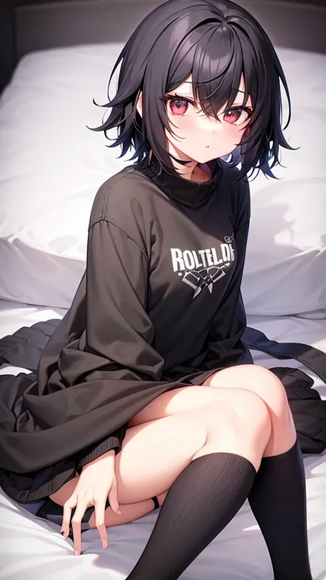 Create an emo girl with a cute and adorable anime black sweater and short, winged black hair with her boyfriend with the same characteristics but a male version 