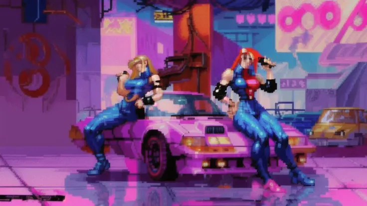 Retro cyberpunk 8-Bit image, 90s, SEGA Style, 16:9 1080p, 1280x720 widescreen, wallpaper, retro, 