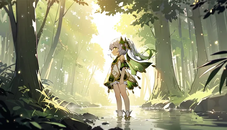 masterpiece,Highest quality,dispersion,alone,One Girl, in the forest,Light particles, Light,Nahida,Green Eyes,Waterfront