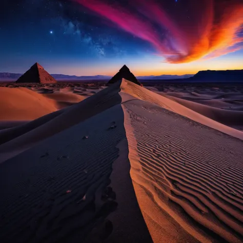 (realist) (masterpiece) (photography) (ultra definition) foreground a vast desert with beautiful dunes which have different size...