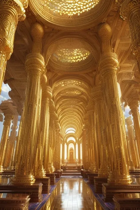 Gods Habitation:

(A serene sanctuary:1.3), (Divine abode:1.5), Majestic Temple, (Holy Place:1.2), (Sacred Sphere:1.37), (Spiritual Haven:1.2),

(Profoundly detailed architecture:1.38), (Sculpted pillars, intricate carvings:1.15), (Golden domes, vibrant mo...