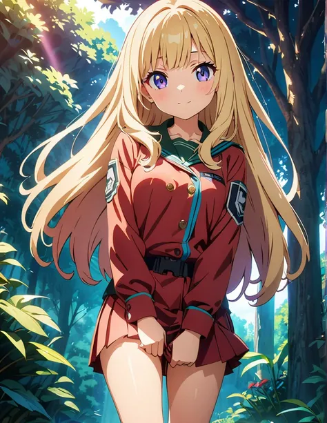 (anime artwork, anime style, studio anime, very detailed, up to date, vibrant, Anime Coloring, high contrast, masterpiece:1.2, best quality, best aesthetics),2 girl,hug from behind,army suit, pleated skirt, Medium chest, A glimpse of thighs,random hair, On...