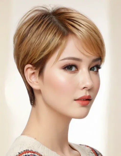 Detailed, realistic, beautiful woman with short hair