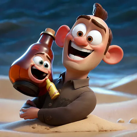 drifting bottle, pixar cartoon style，masterpiece, best quality